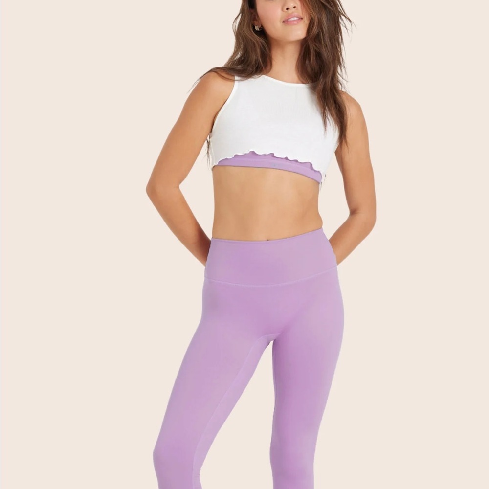 PARKE SET ACTIVE White and Lavender Crop Top and Leggings Set